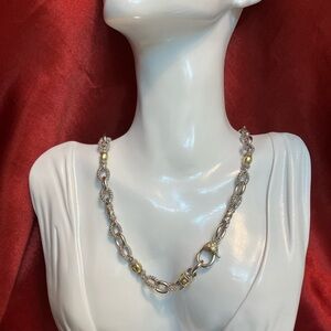 Judith Ripka Diamond Two tone Necklace 18K Yellow Gold and Sterling Silver 925